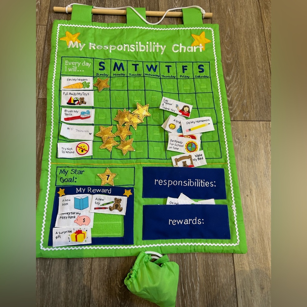 Children’s felt responsibility chart with rewards stars and blank squares NEW